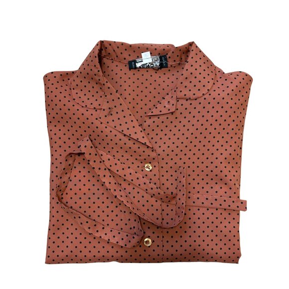 Givenchy Sport Vintage Brown & Black Polka Dot Button Down Blouse - Size 12 - Picture 2 of 8